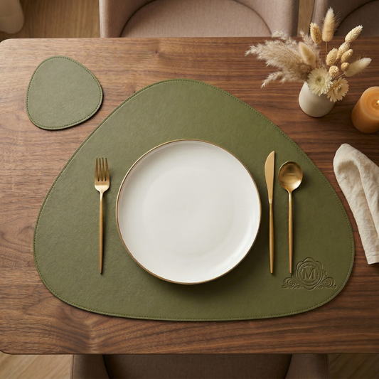 Pebble Leather Placemat Set - Olive Green