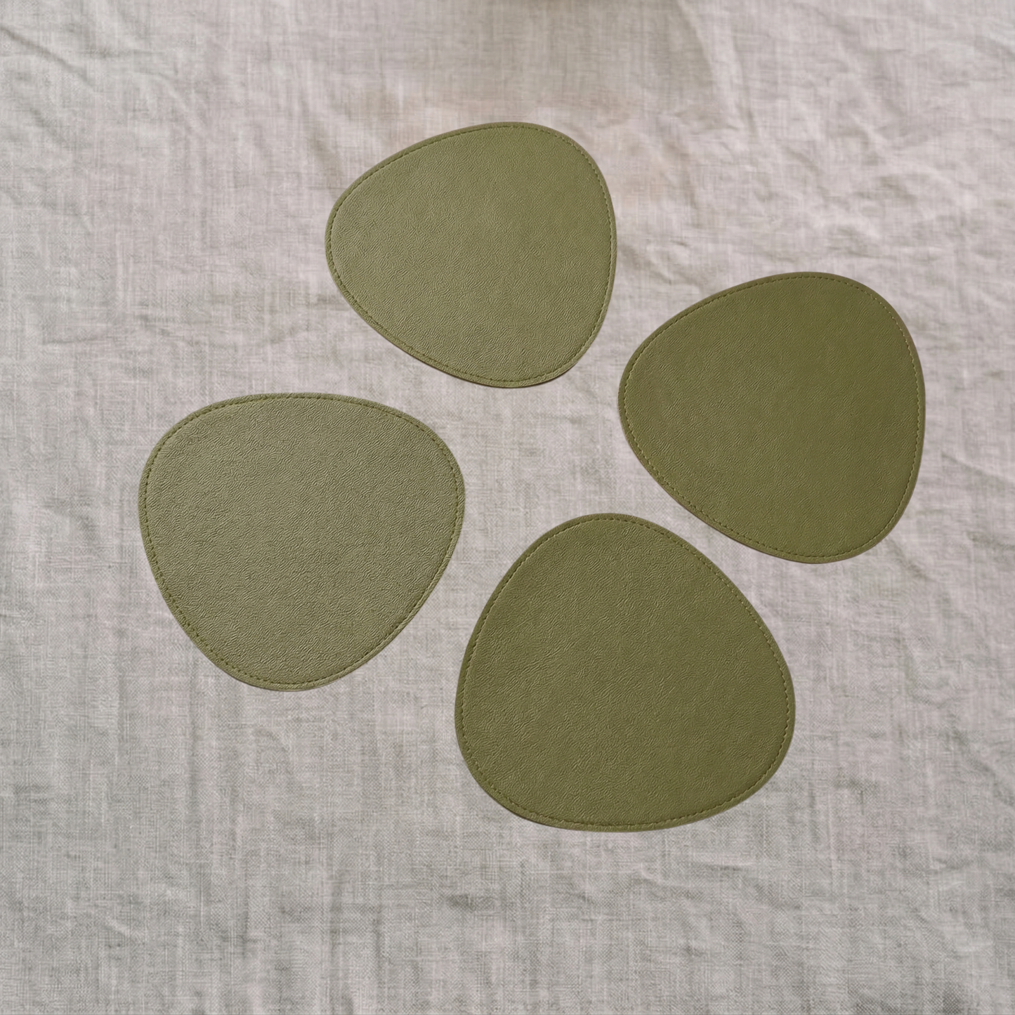 Pebble Leather Coaster Set - Olive Green