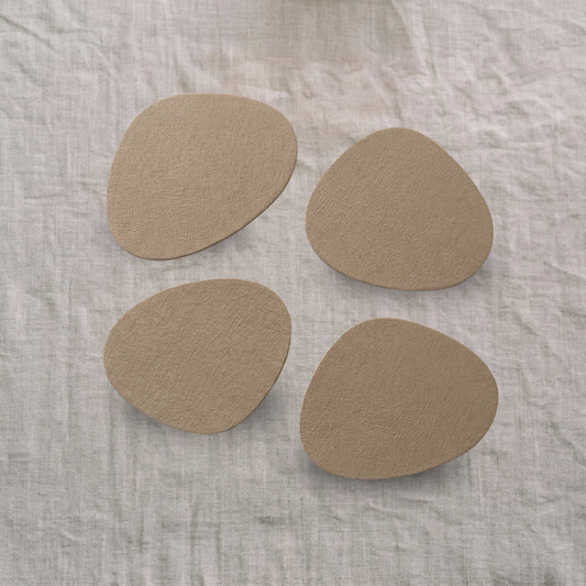 Pebble Leather Coaster Set - Sand Taupe