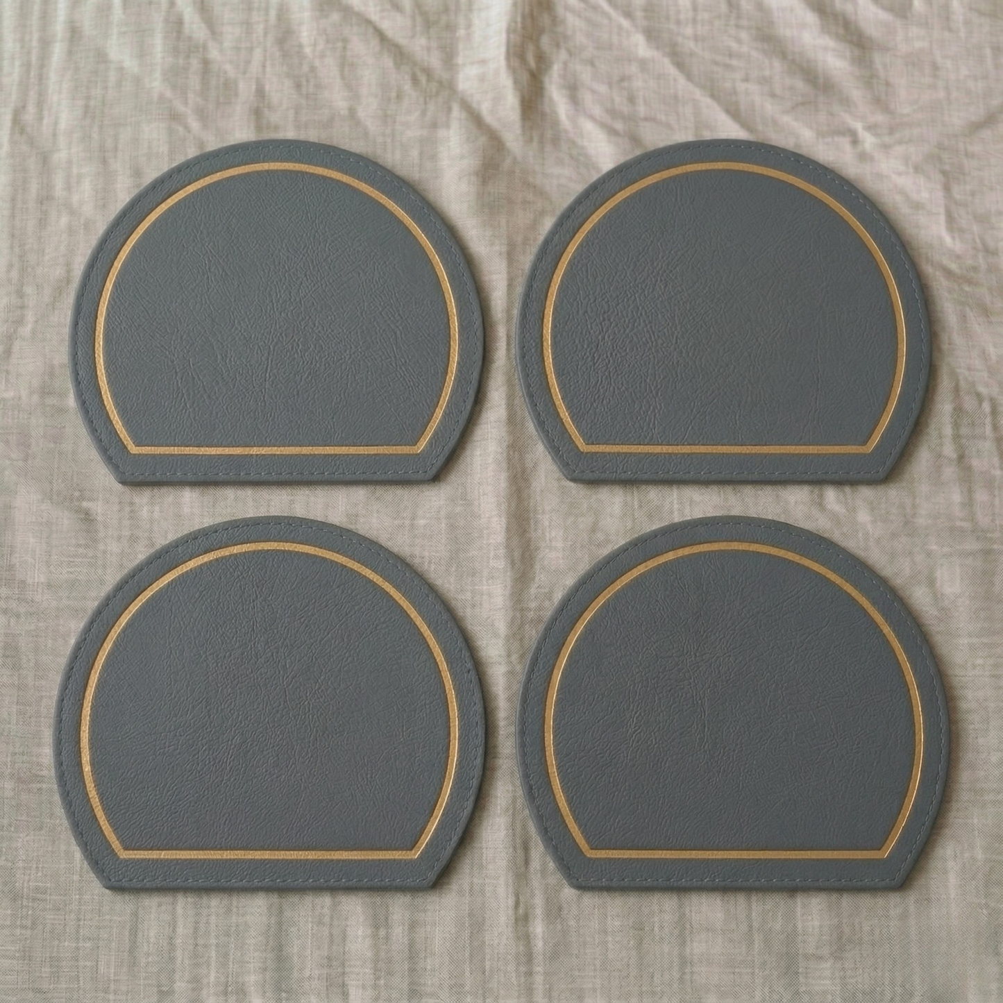 Arch Leather Coaster Set - Slate Grey