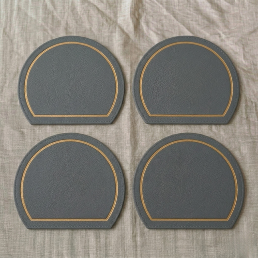 Round Leather Coaster Set - Slate Grey