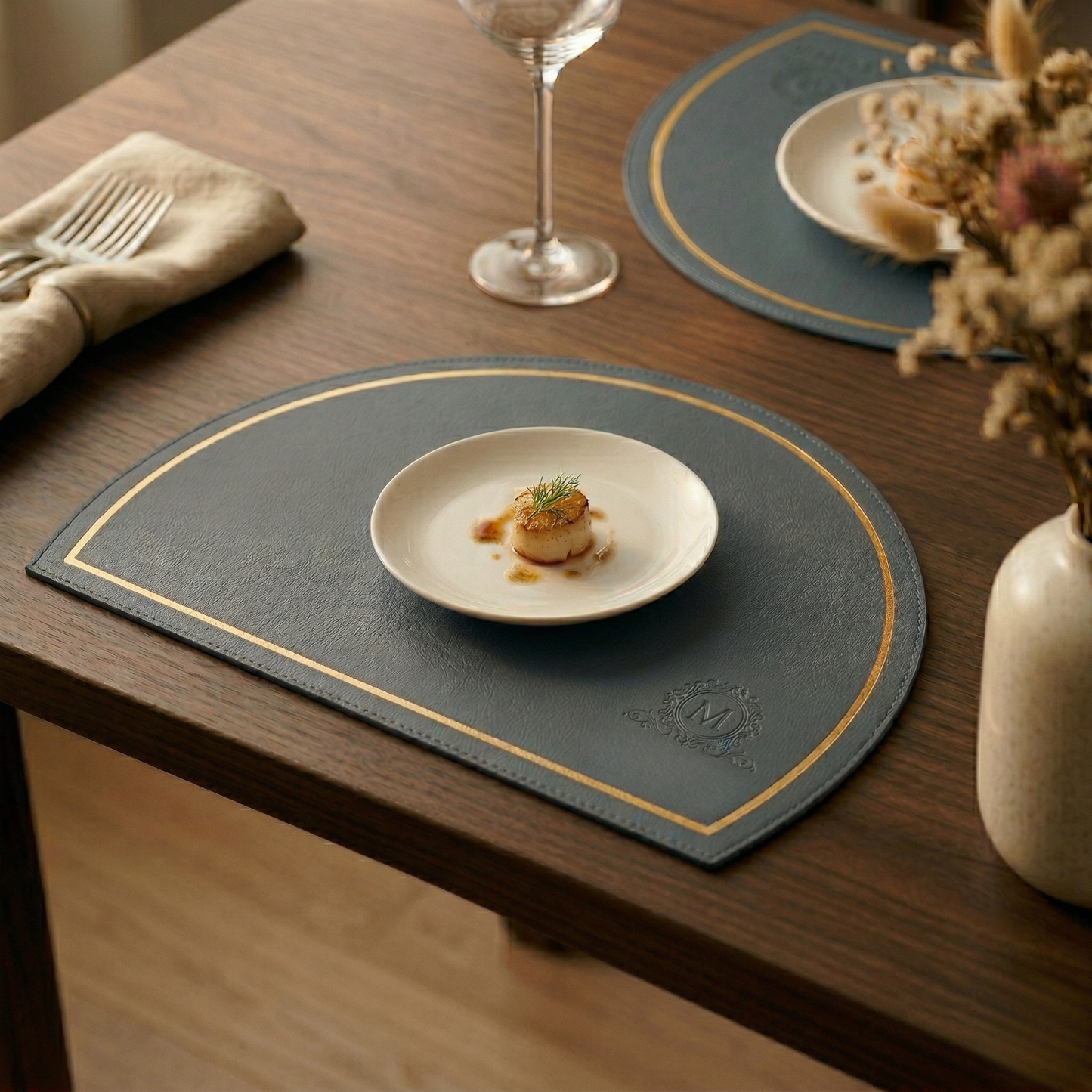 Arch Leather Placemat Set - Slate Grey