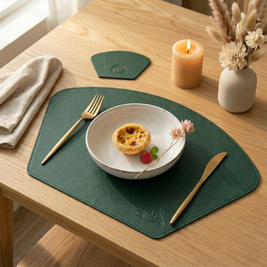 Fan Leather Placemat Set - Forest Green