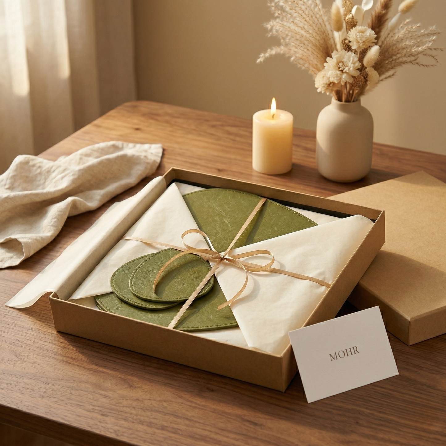 Pebble Leather Placemat Set - Olive Green