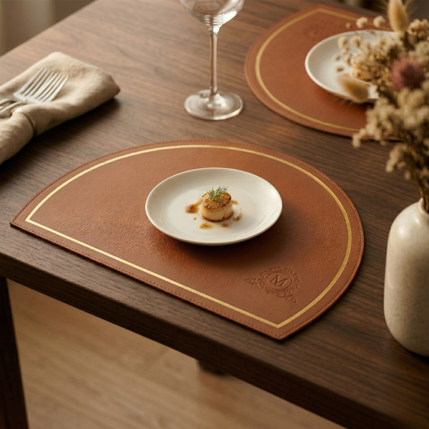 Arch Leather Placemat Set - Cognac Tan