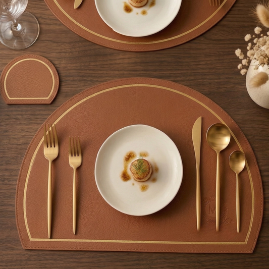 Arch Leather Placemat Set - Cognac Tan