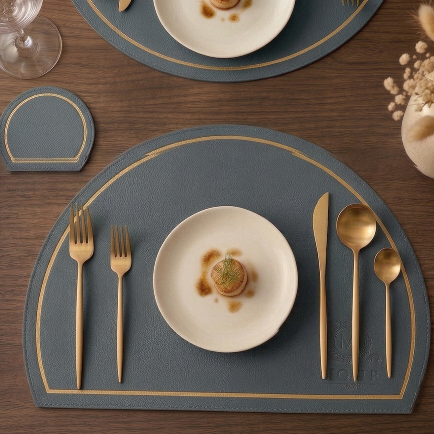 Arch Leather Placemat Set - Slate Grey