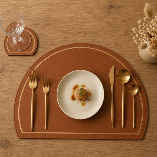 Arch Leather Placemat Set - Cognac Tan