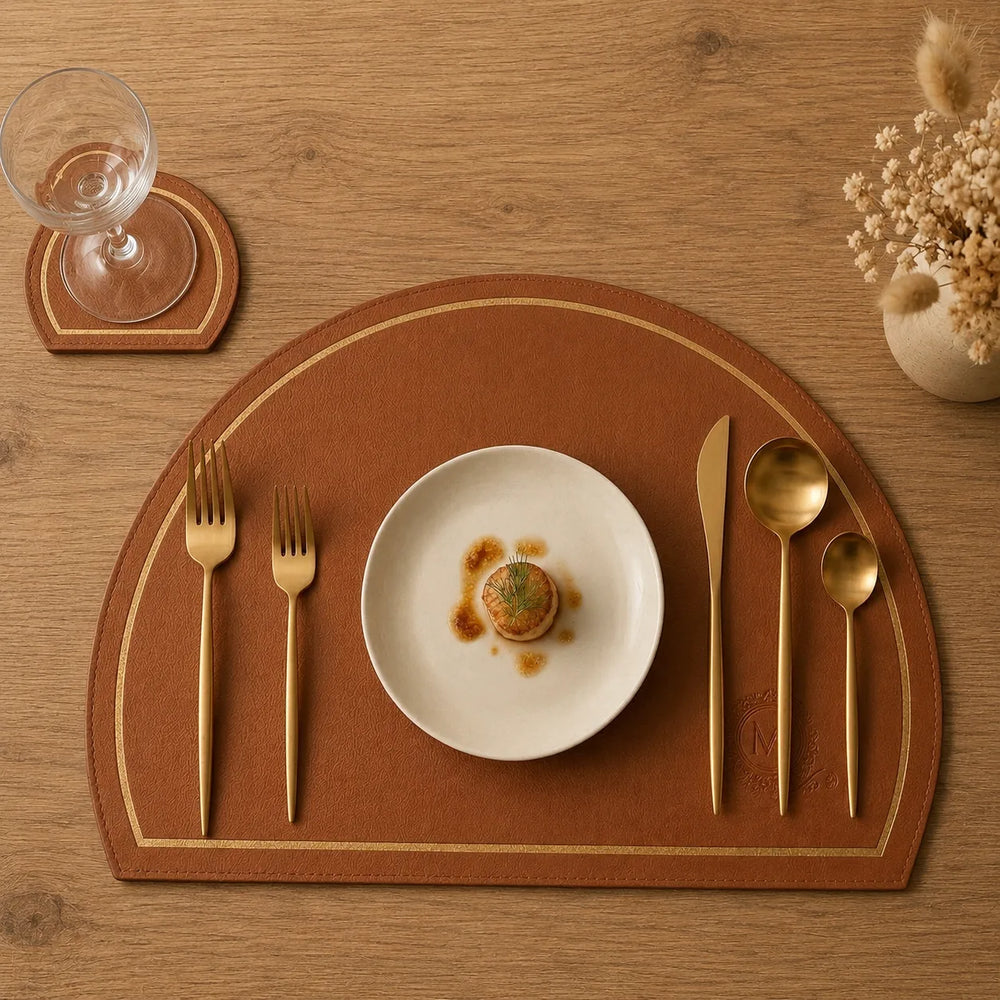 Arch Leather Placemat Set - Cognac Tan