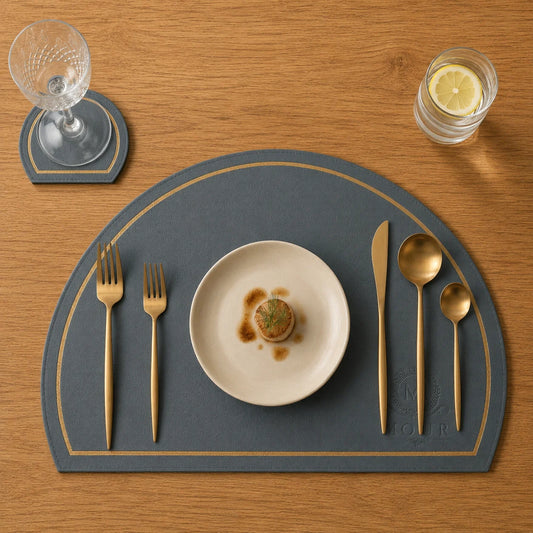 Arch Leather Placemat Set - Slate Grey