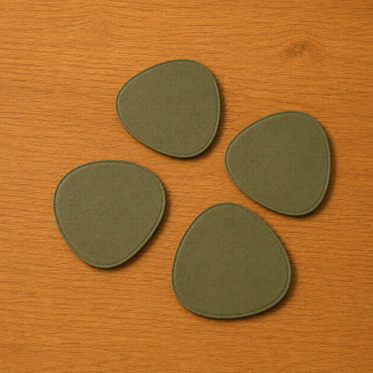 Pebble Leather Coaster Set - Olive Green