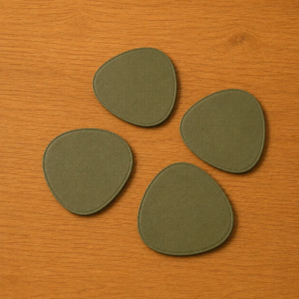 Pebble Leather Coaster Set - Olive Green