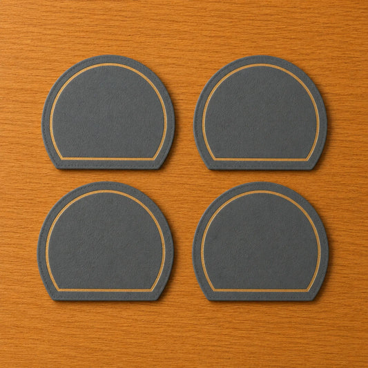Round Leather Coaster Set - Slate Grey