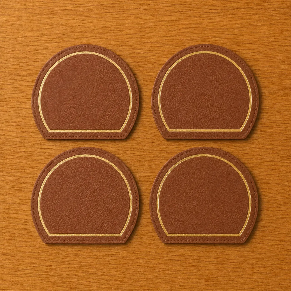 Arch Leather Coaster Set - Cognac Tan