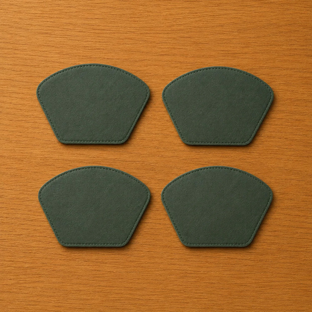 Fan Leather Coaster Set - Forest Green