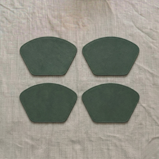 Fan Leather Coaster Set - Forest Green