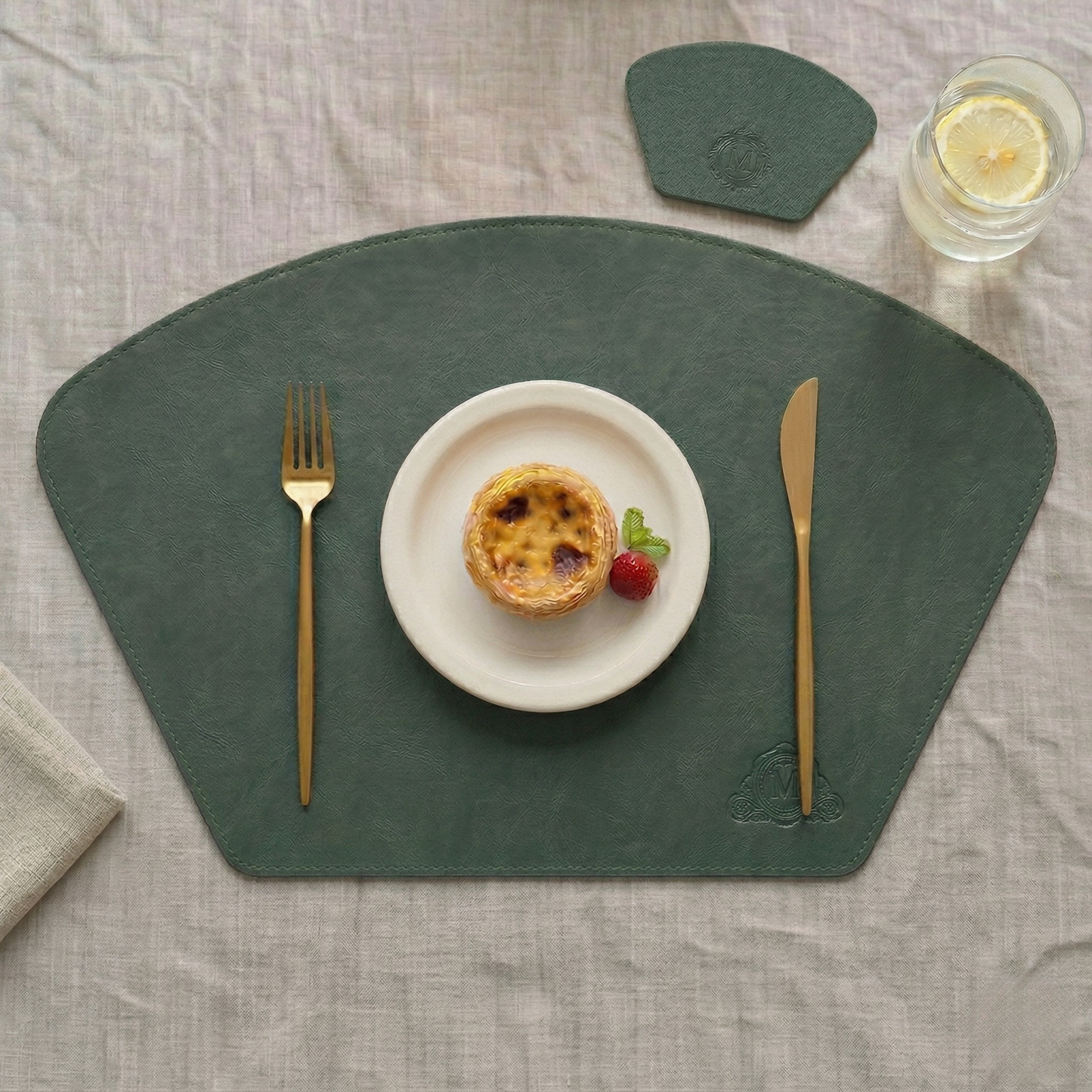 Fan Leather Placemat Set - Forest Green
