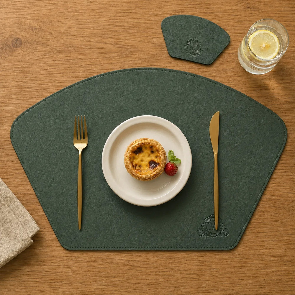 Fan Leather Placemat Set - Forest Green