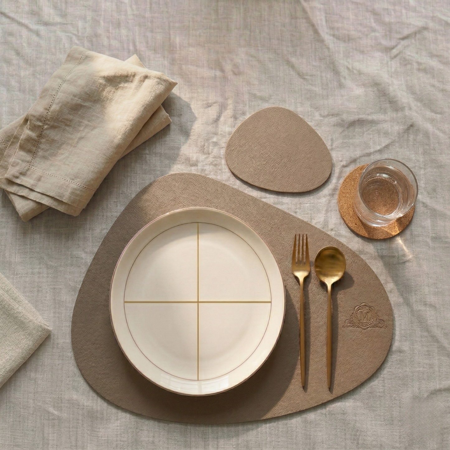 Pebble Leather Placemat Set - Sand Taupe