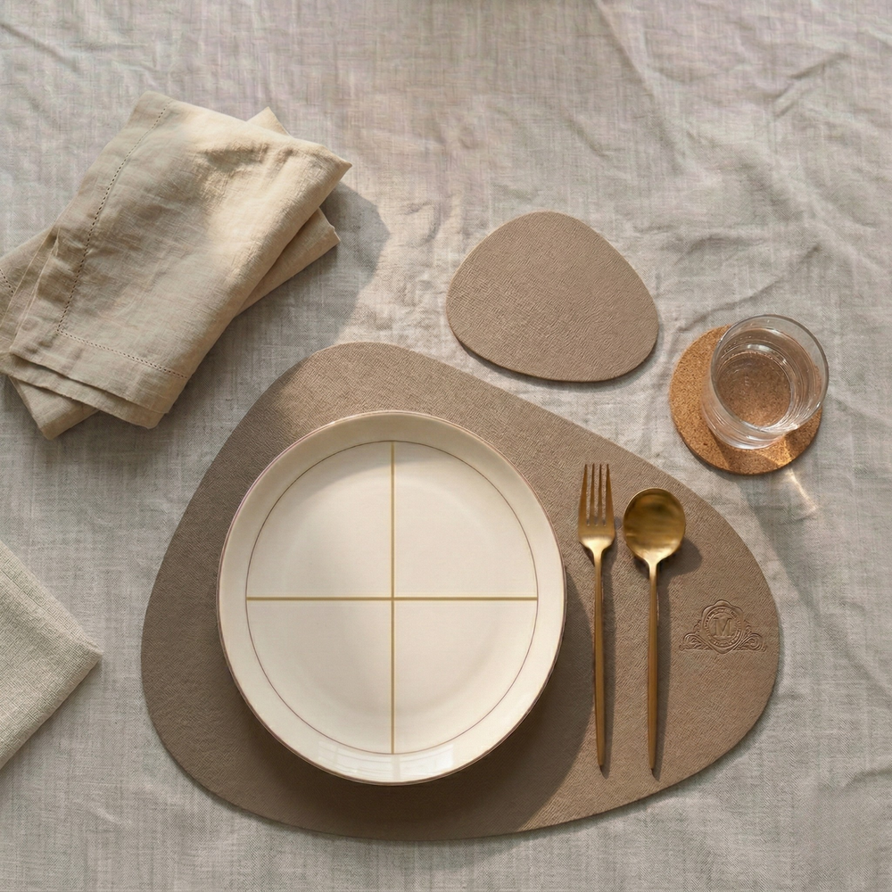 Pebble Leather Placemat Set - Sand Taupe