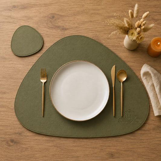 Pebble Leather Placemat Set - Olive Green