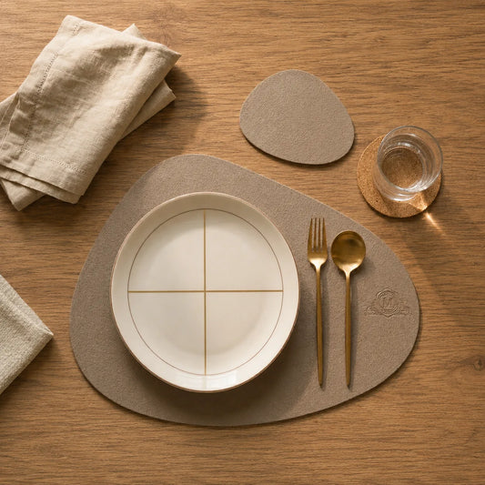 Pebble Leather Placemat Set - Sand Taupe