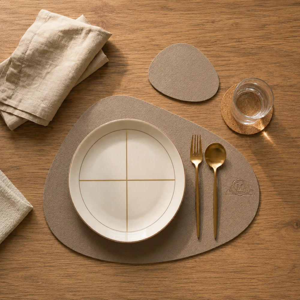 Pebble Leather Placemat Set - Sand Taupe
