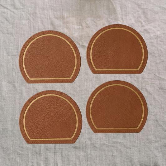Arch Leather Coaster Set - Cognac Tan