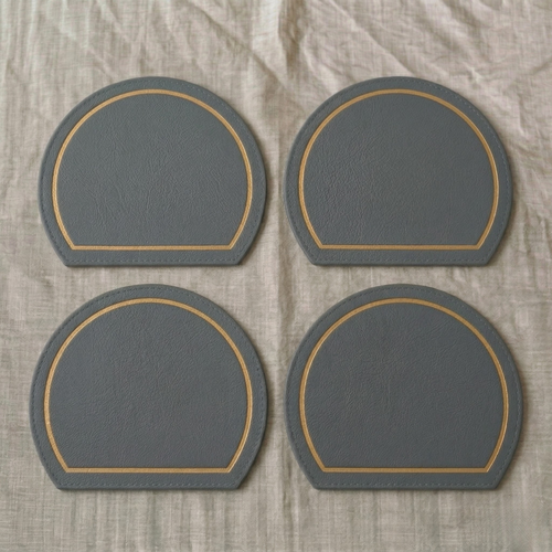 Slate grey arch leather coaster set