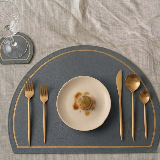 Arch Leather Placemat Set - Slate Grey