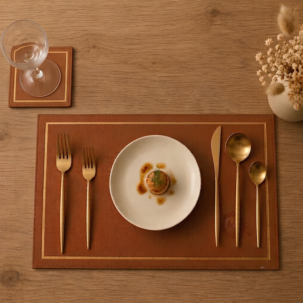 Rectangle Leather Placemat Set - Cognac Tan