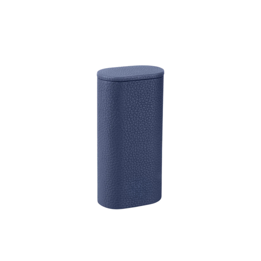 Navy blue leather watch roll, closed