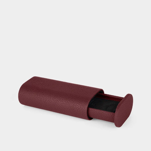Burgundy leather watch roll, side view